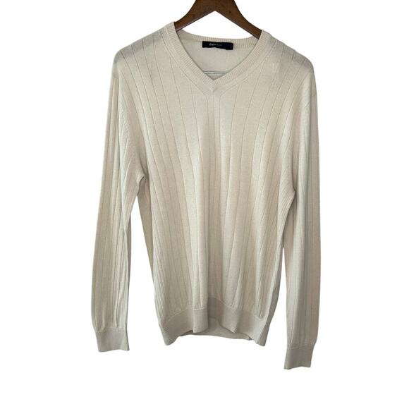 Ermenegildo Zegna sport men's stone color wool and silk v-neck sweater size XL - Picture 1 of 8
